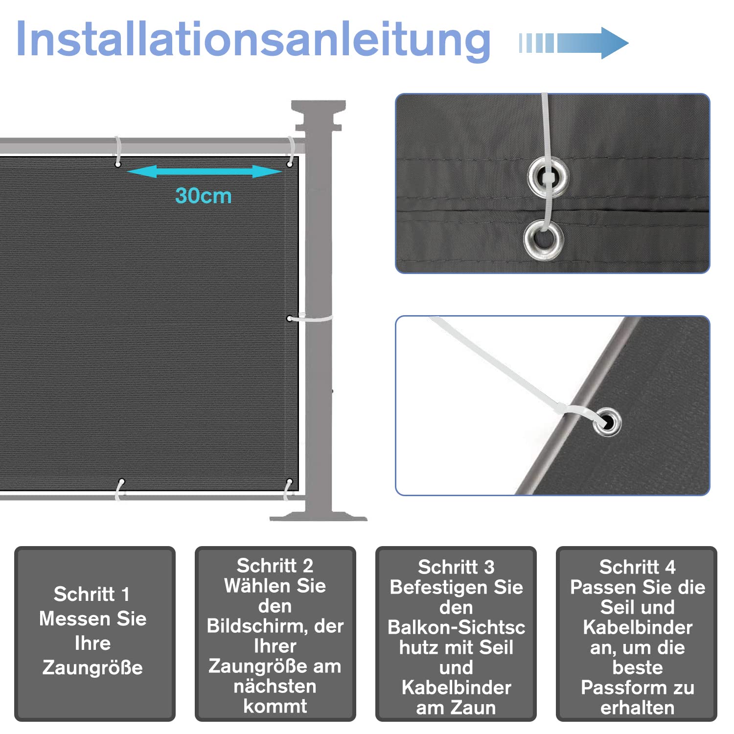 Balkon Sichtschutz 70x400CM, Windschutz Wasserdicht und UV-Schutz Balkonabdeckung - mit Ösen Kabelbinder und Kordel, für Balkongeländer Terrasse Garten (Gelbe und Weiße Streifen)