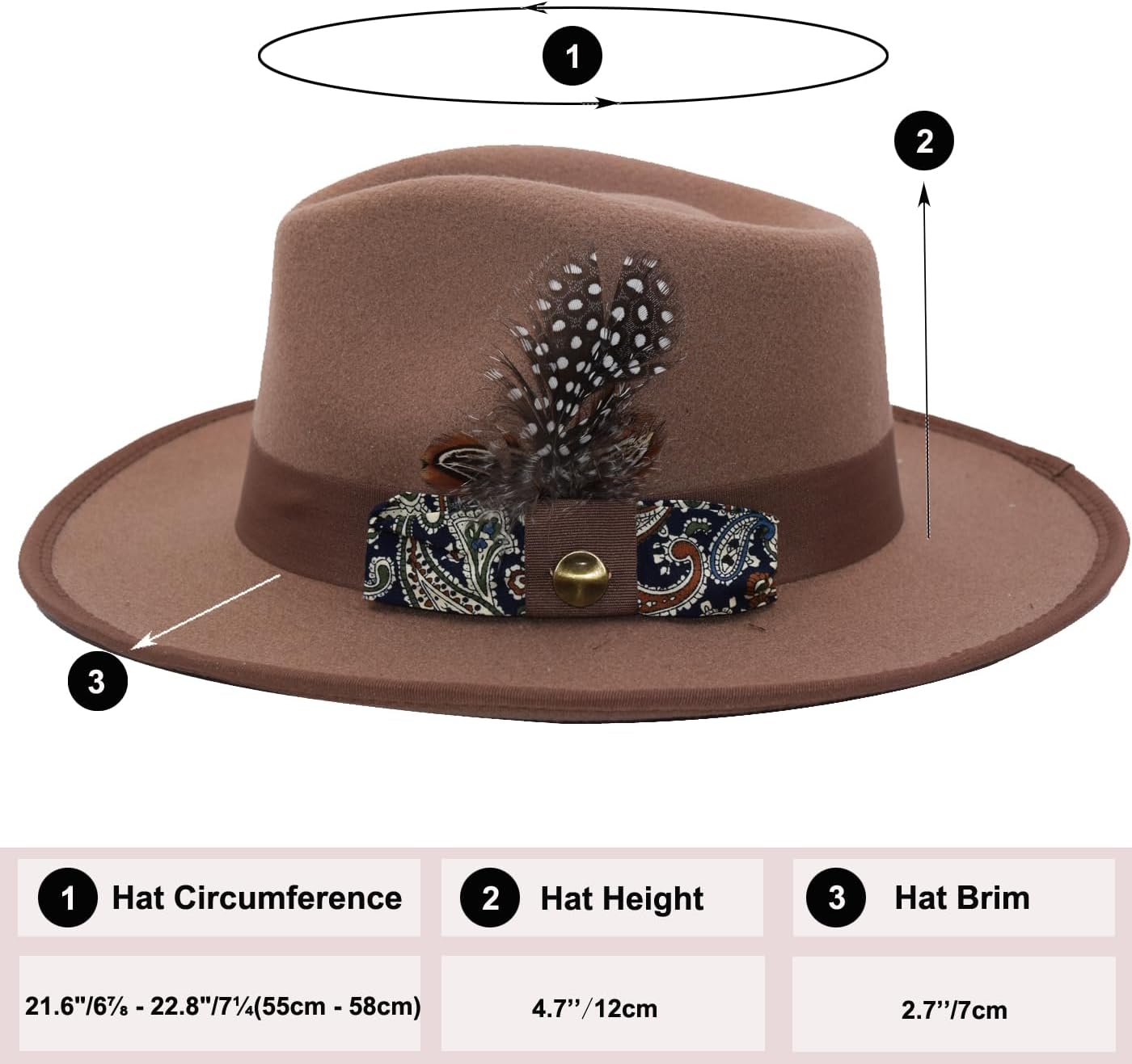 Classic Fedora Hats for Men Women Wide Brim Felt Hat Panama Dress Fedora Hat - Image 3