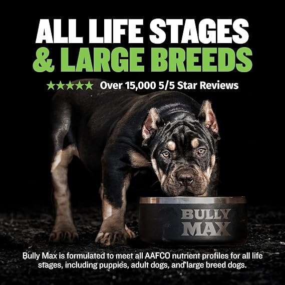 Bully Max 25/11 High Protein & Low Fat Dry Lamb Dog Food for Puppies and Adult Dogs - Chicken-Free Lamb Flavor - Natural Puppy Food for All Ages, Small and Large Breeds - Large Kibble Size, 5 lb. Bag