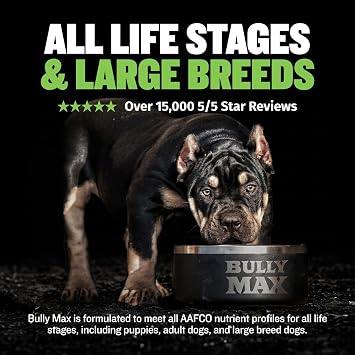 Bully Max 25/11 High Protein & Low Fat Dry Lamb Dog Food for Puppies and Adult Dogs - Chicken-Free Lamb Flavor - Natural Puppy Food for All Ages, Small and Large Breeds - Large Kibble Size, 5 lb. Bag