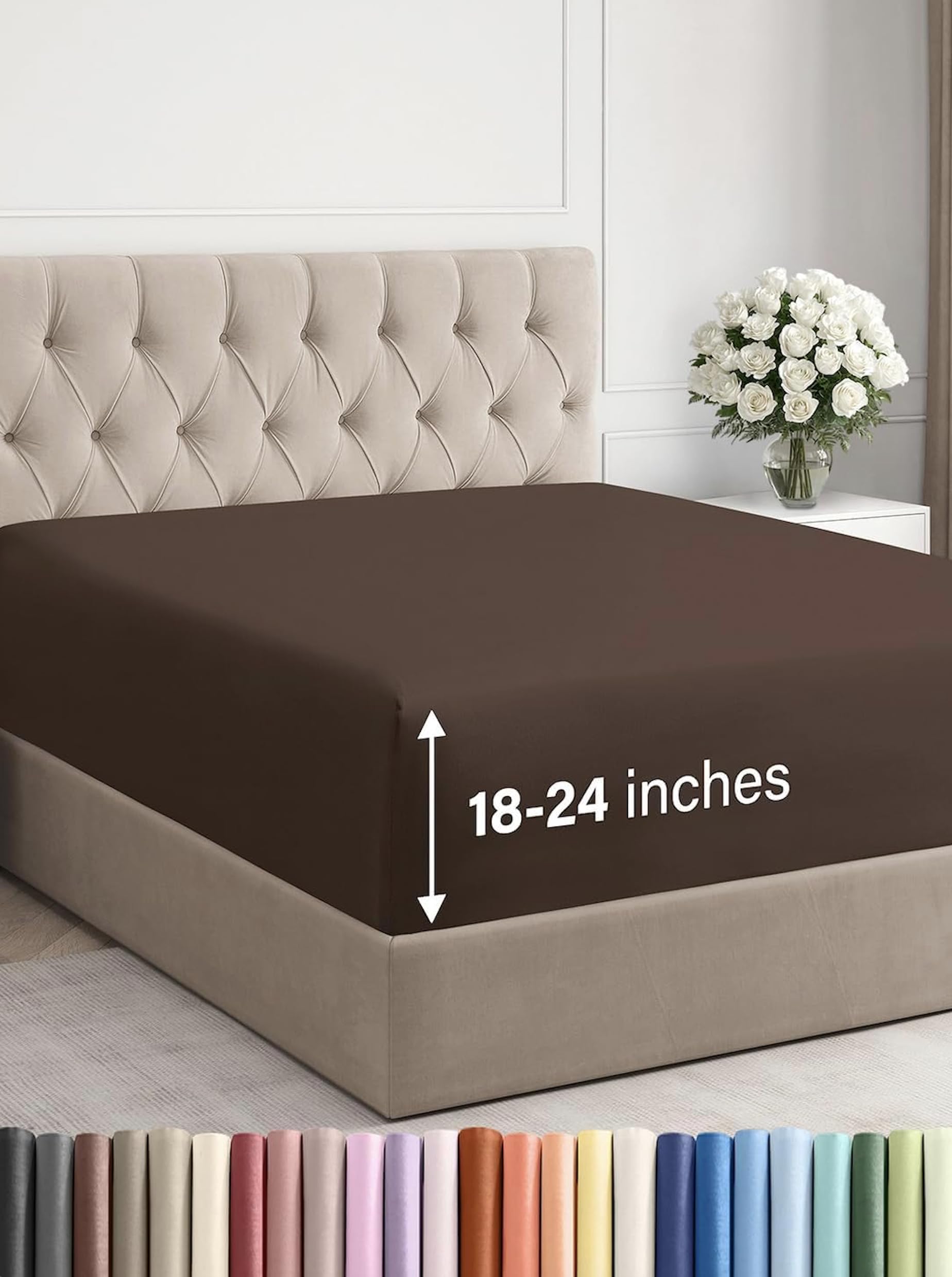 extra deep twin fitted sheet - hotel luxury single fitted sheet only - easily fits 18 inch to 24 inch mattress - ultra soft, wrinkle free w/extra deep pockets - easy-care, breathable & comfy - brown