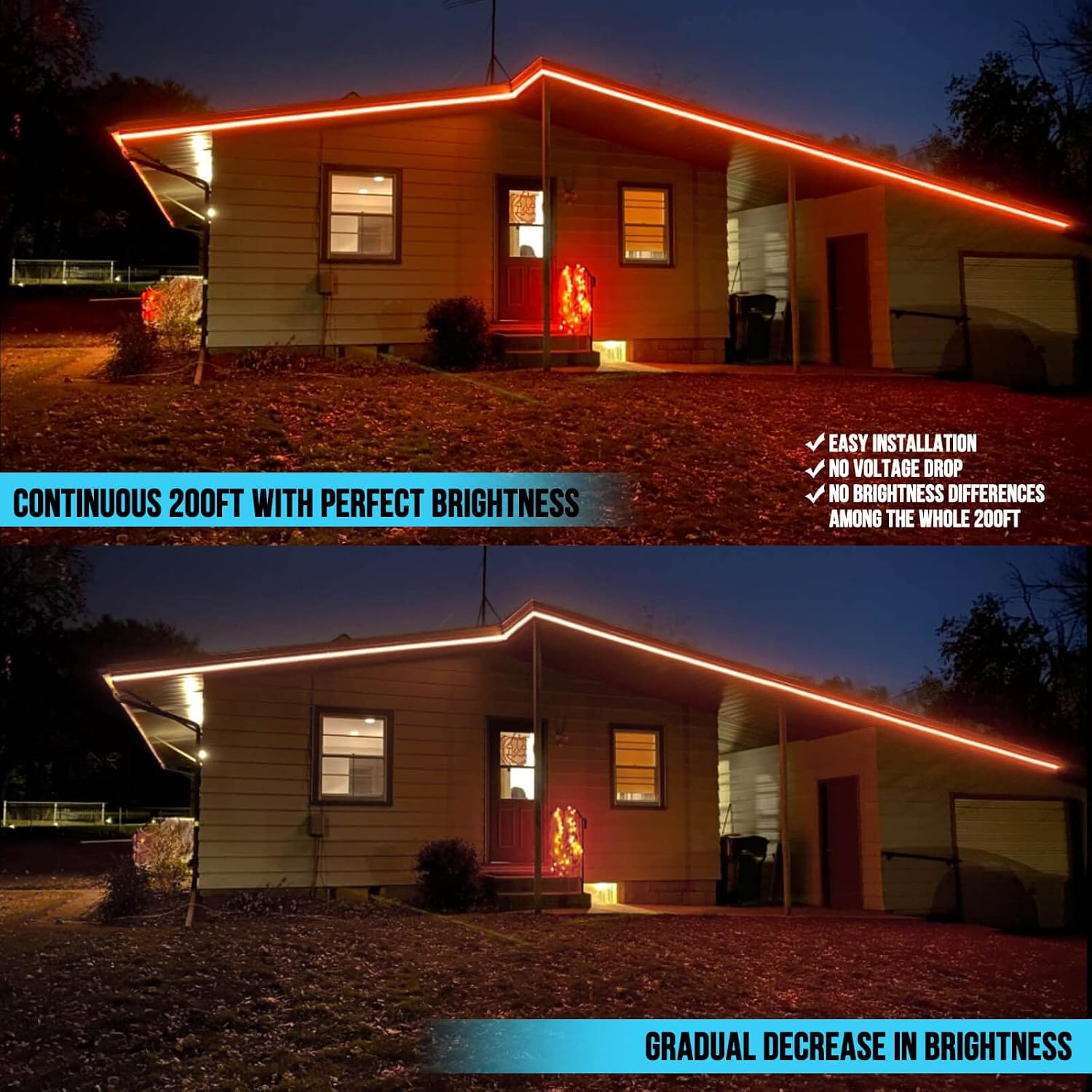Rxment 200ft Outdoor Led Strip Lights Waterproof Led Light Strips with RF Remote &Bluetooth Music Sync App Control,Long Color Changing LED Rope Lights,5050 RGB Continuous Outside Led Lights,IP67,24V