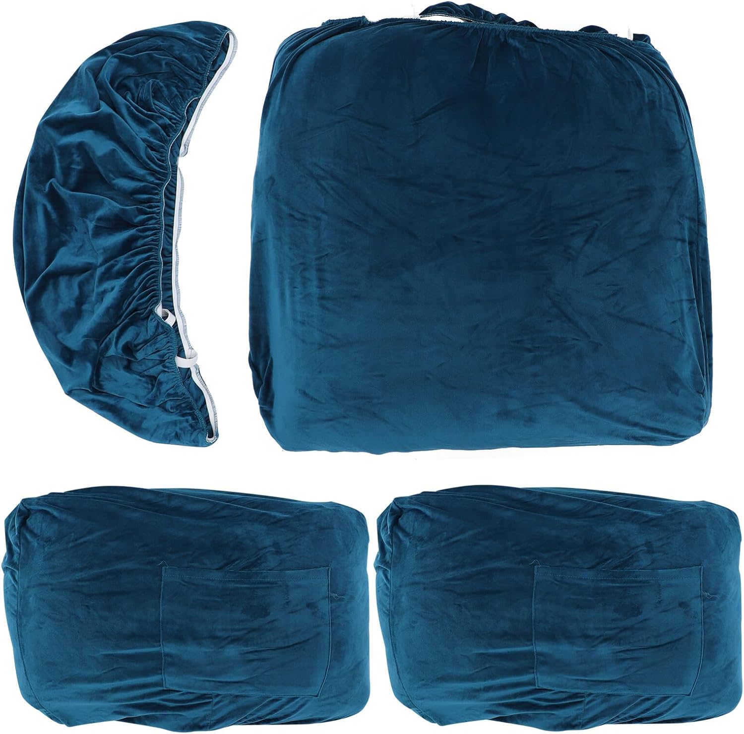 Recliner Chair Cover Set 4pcs Navy Blue Stretch Slipcover with Thick Plush Silver Fox Velvet, Elastic Full Protection for Large Recliner Sofa at Home