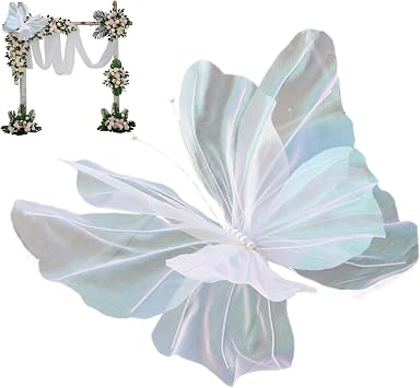 Artificial Butterflies Realistic 20inch Large Silk Butterflies for Wedding DIY Decorative Butterflies for Crafts for Photography Butterfly Decorations, White, Artificial Butterflies, Butterflies for