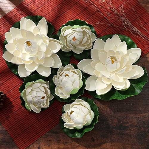 Miniatura 8 de Home Craft - Flor de loto flotante artificial, imitación de lirio de agua, decoración de estanque flotante para estanques, acuarios, decoración de