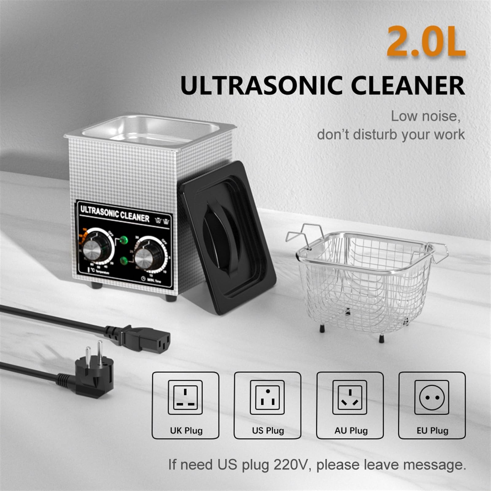 120W 2L Kąpiel Ultradźwiękowa Zegar Cyfrowy Myjka Ultradźwiękowa Kąpiel Sonicator Biżuteria Monety E-cig Części Narzędzia Do Manicure(ABS-010-60W)