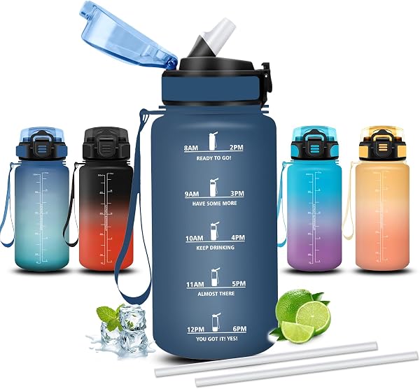 Gourde Enfant, Gourde 500ml, Anti Fuite, Gourdes avec Paille, Facile à Transporter, Gourdes Motivation, Verrou de Sécurité, avec Slogan de Motivation, pour École, Après-sport, Vélo, Maison - 1