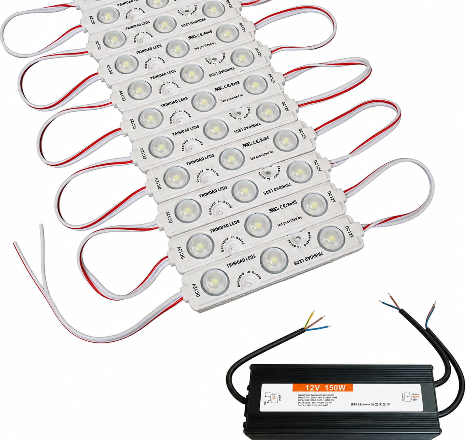 LED Module +- Netzteil - warmweiß 2800K - 12V - 3x 5730 SMD Chip Injektion Licht Beleuchtung Werbetechnik Schaukästen warm (50, mit Netzteil)