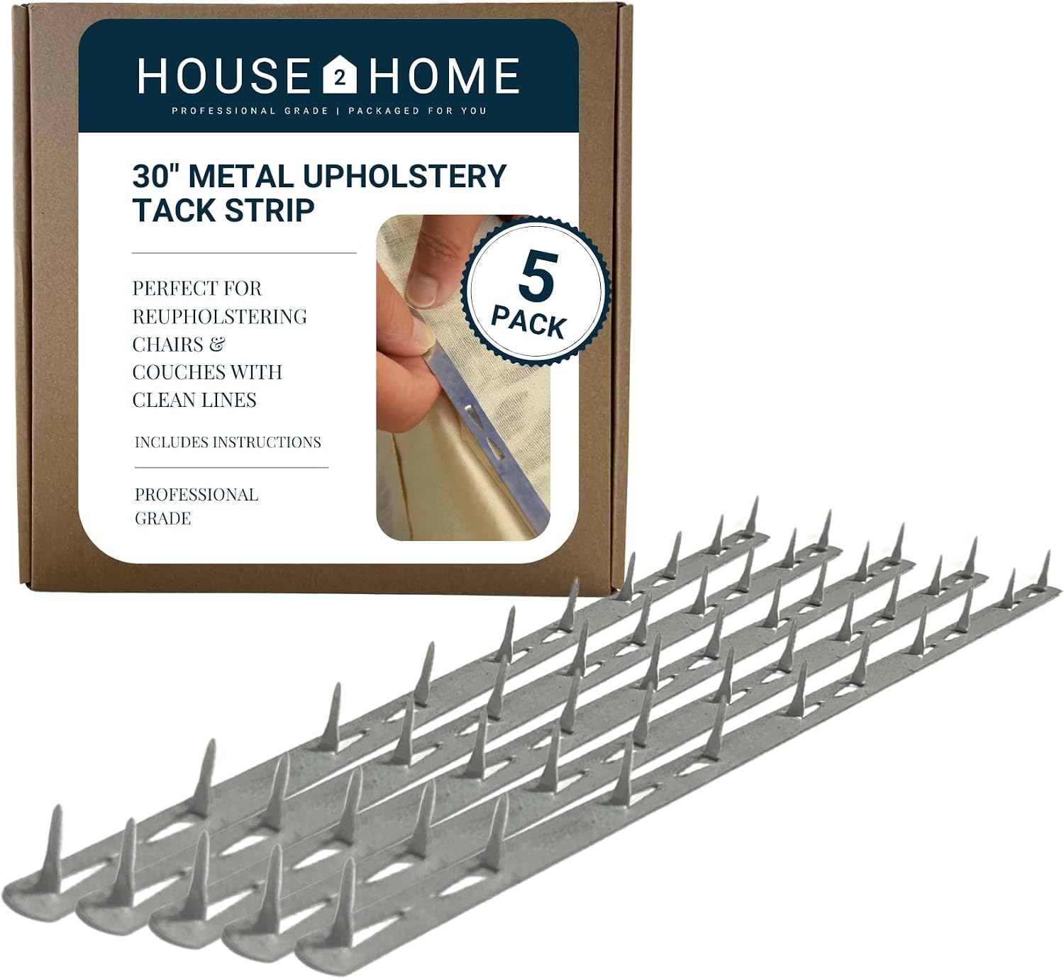 House2Home 30" Upholstery Metal Tack Strips, Fabric Reupholstery Supplies for Furniture, Couch, Chair, and Sofa, Includes Instructions, 5-Pack