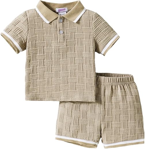 Hopscotch 2-Pc Textured Polo Collared Short Set