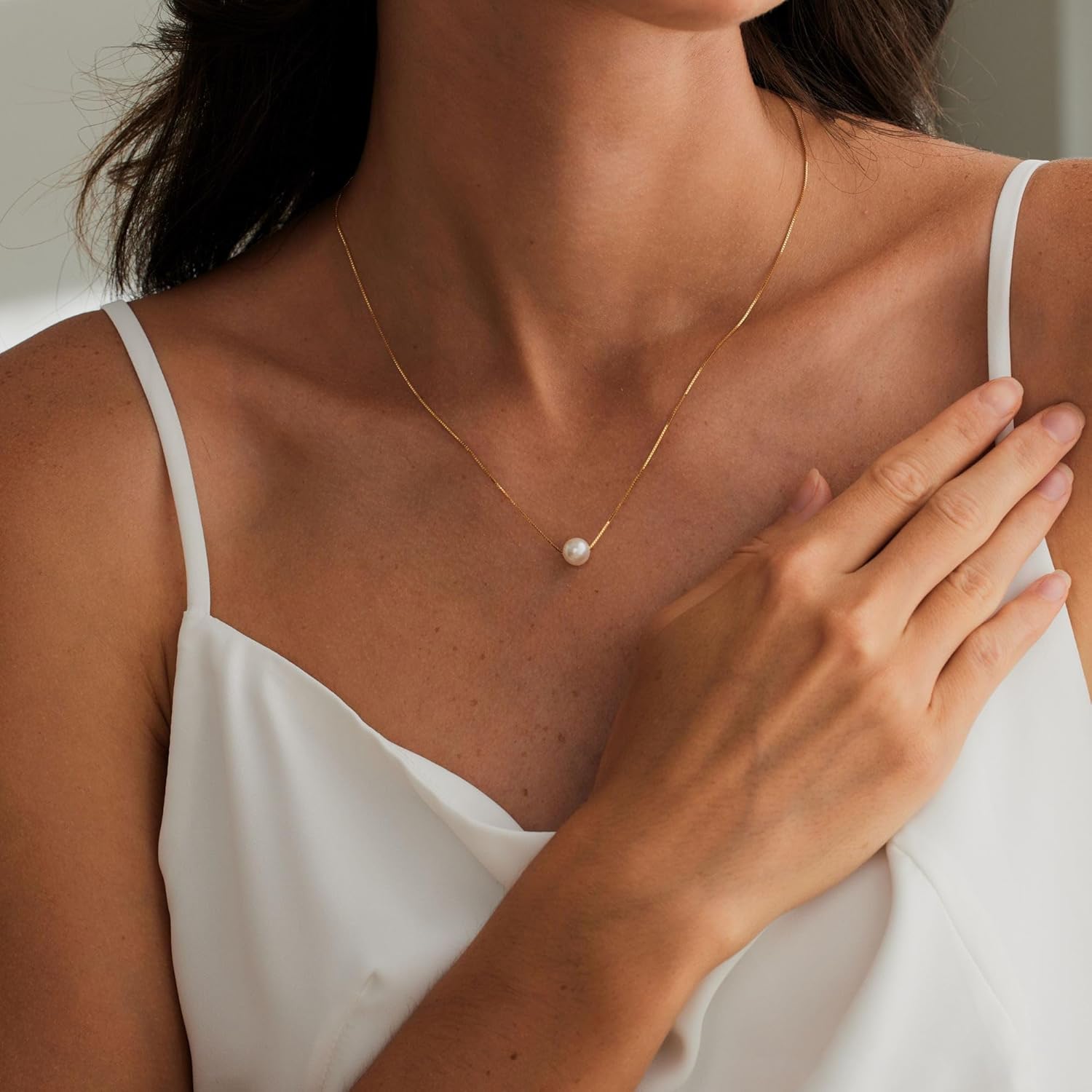 Pearl Necklaces for Women Trendy, 14k Gold Plated Dainty Necklace Simple Pearl Drop Single Charm Pendant Necklace Birthday Wedding Gifts Gold Jewelry for Women - Image 7