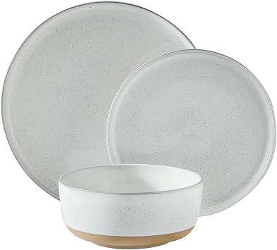 Hasense Plates and Bowls Sets, 3 Pieces Modern Porcelain Dishes Sets, Stoneware Dinnerware Sets with Speckled Pattern, Scratch Resistant Microwave and Dishwasher Safe, White