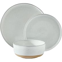Hasense Plates and Bowls Sets, 3 Pieces Modern Porcelain Dishes Sets, Stoneware Dinnerware Sets with Speckled Pattern, Scratch Resistant Microwave and Dishwasher Safe, White