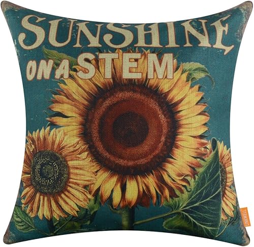 Funda de cojín de arpillera de 18.0 x 18.0 in, diseño de girasol, Algodón, Estándar
