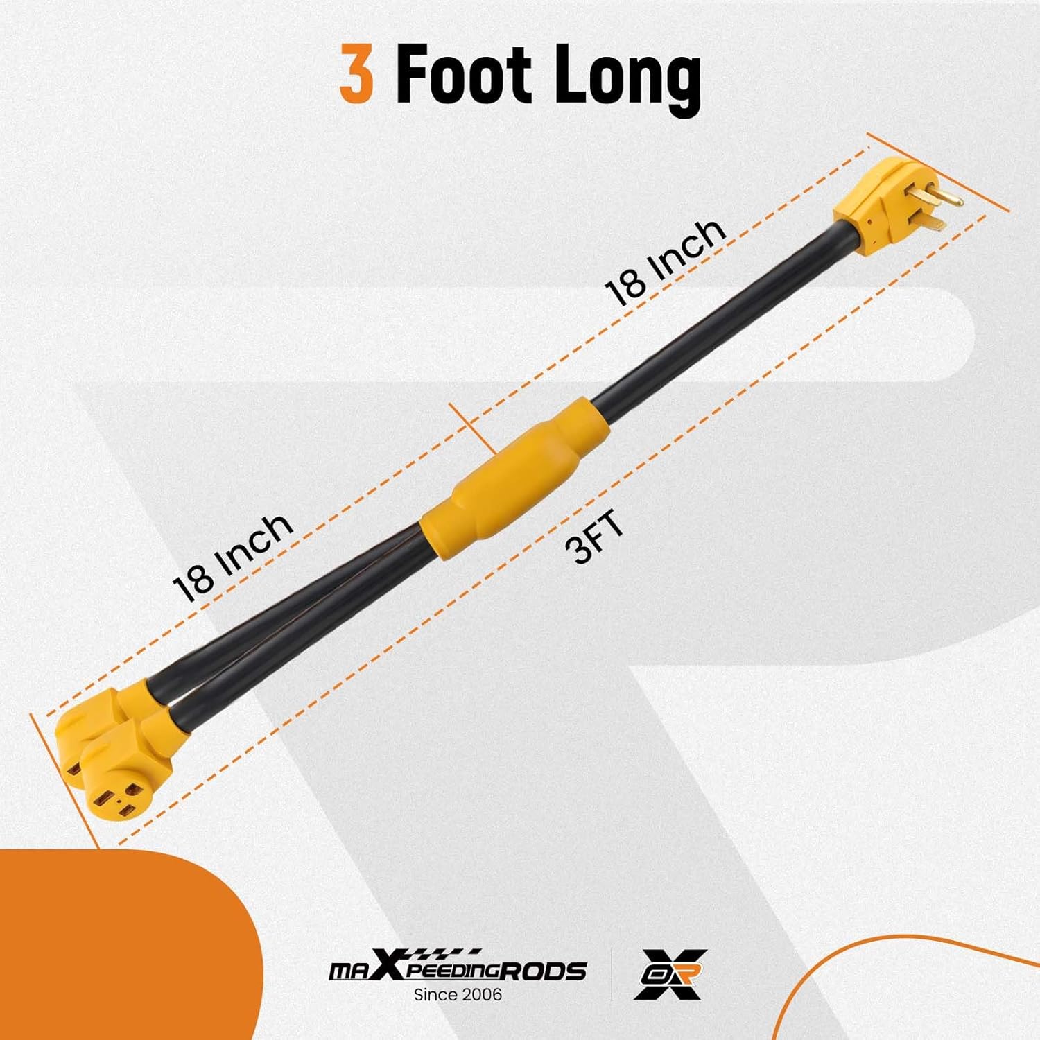 maXpeedingrods 50 Amp Y Splitter Adapter Cord 3 Prong NEMA 6-50P to 2 Outlet 6-50R Female Connectors, 6 AWG 3 Feet 250 V Outdoor Extension Cord for EV RV