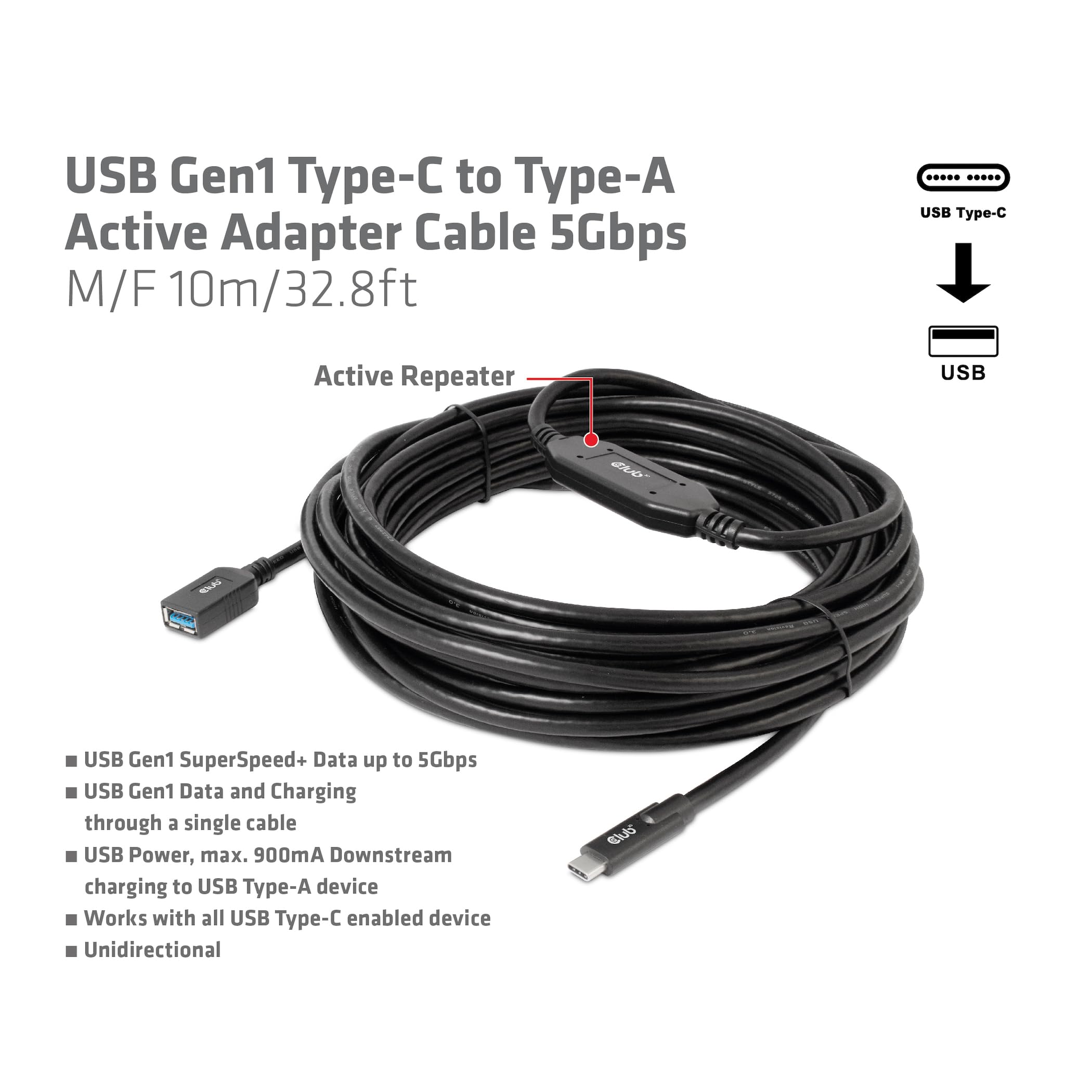 Amazon.co.jp: Club 3D USB 3.2 Gen1 Type C to Type A ケーブル オス