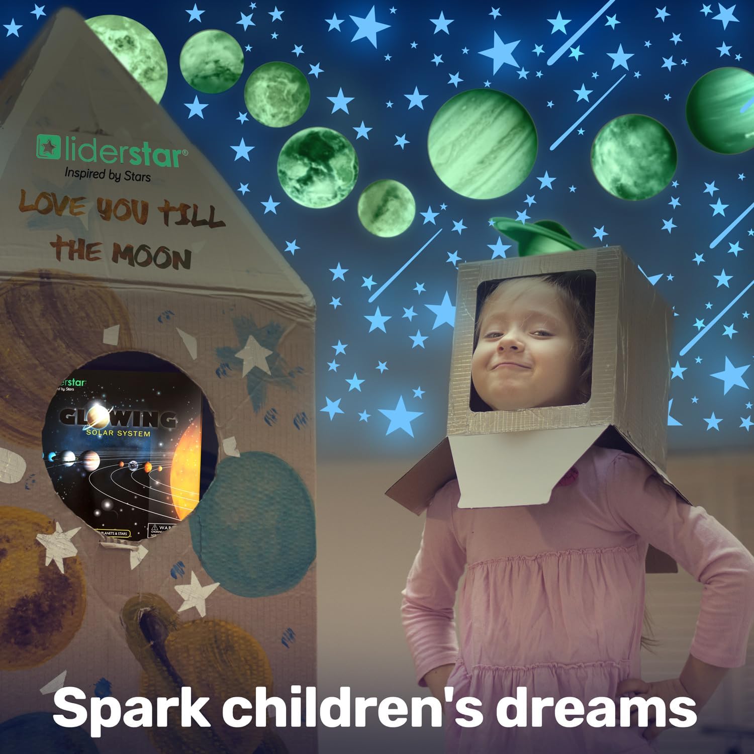 Glow in The Dark Stars and Planets, Bright Solar System Wall Stickers -Glowing Ceiling Decals for Kids Bedroom Any Room,Shining Space Decoration, Birthday Christmas Gift for Boys and Girls (Blue)