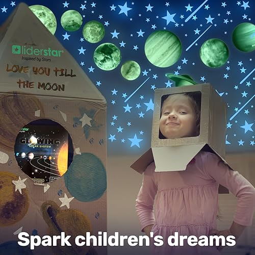 Miniatura 5 de Brillan en la oscuridad estrellas y planetas, calcomanías de pared brillantes del sistema solar, calcomanías de techo brillantes para dormitorio de