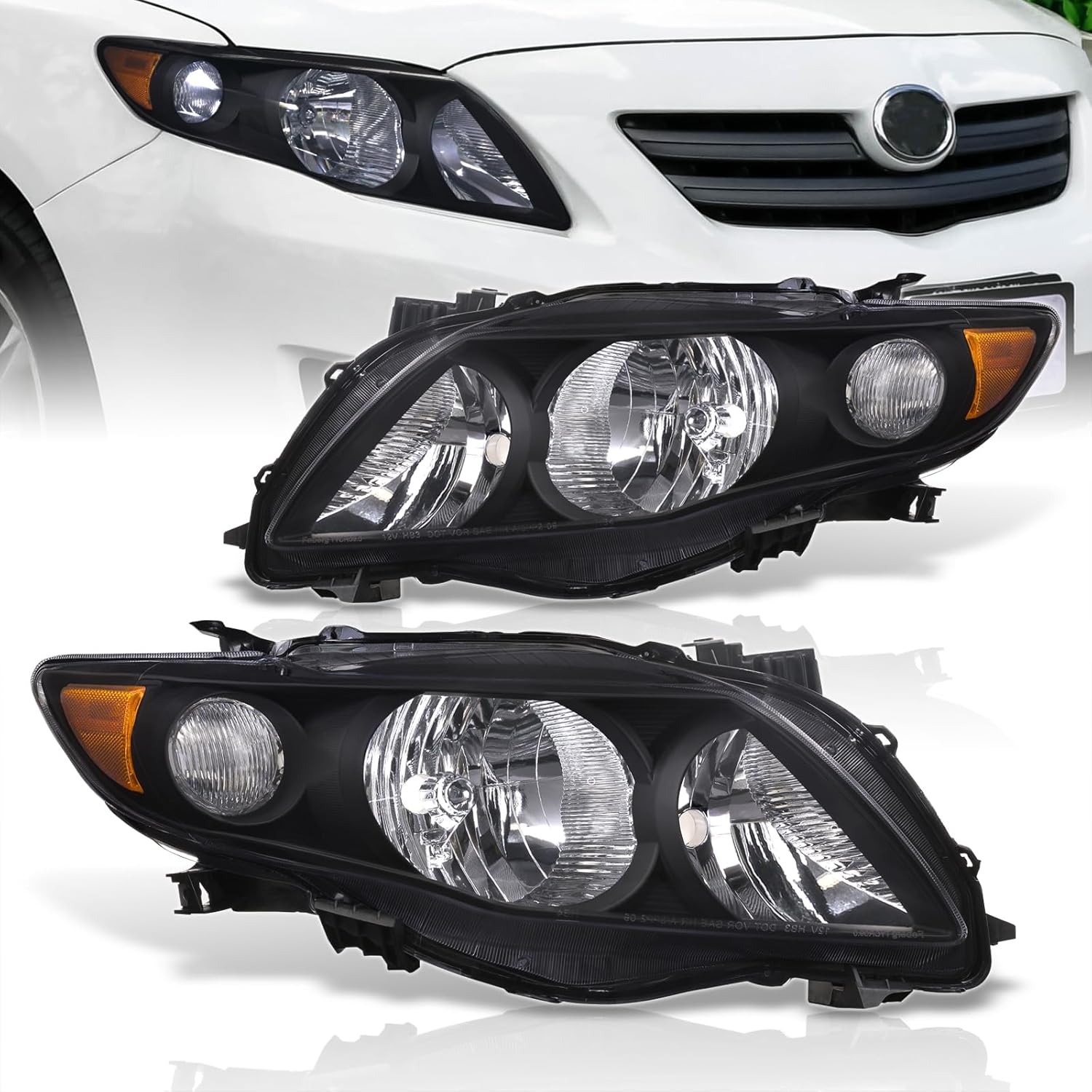 AJP Distributors Upgrade JDM Driving Signal Halogen Projector Headlights Headlamps Head Lights Lamps Assembly Pair LH RH Set Kit Compatible/Replacement For Corolla 2009 2010 09 10 E140 CE LE S XLE XRS