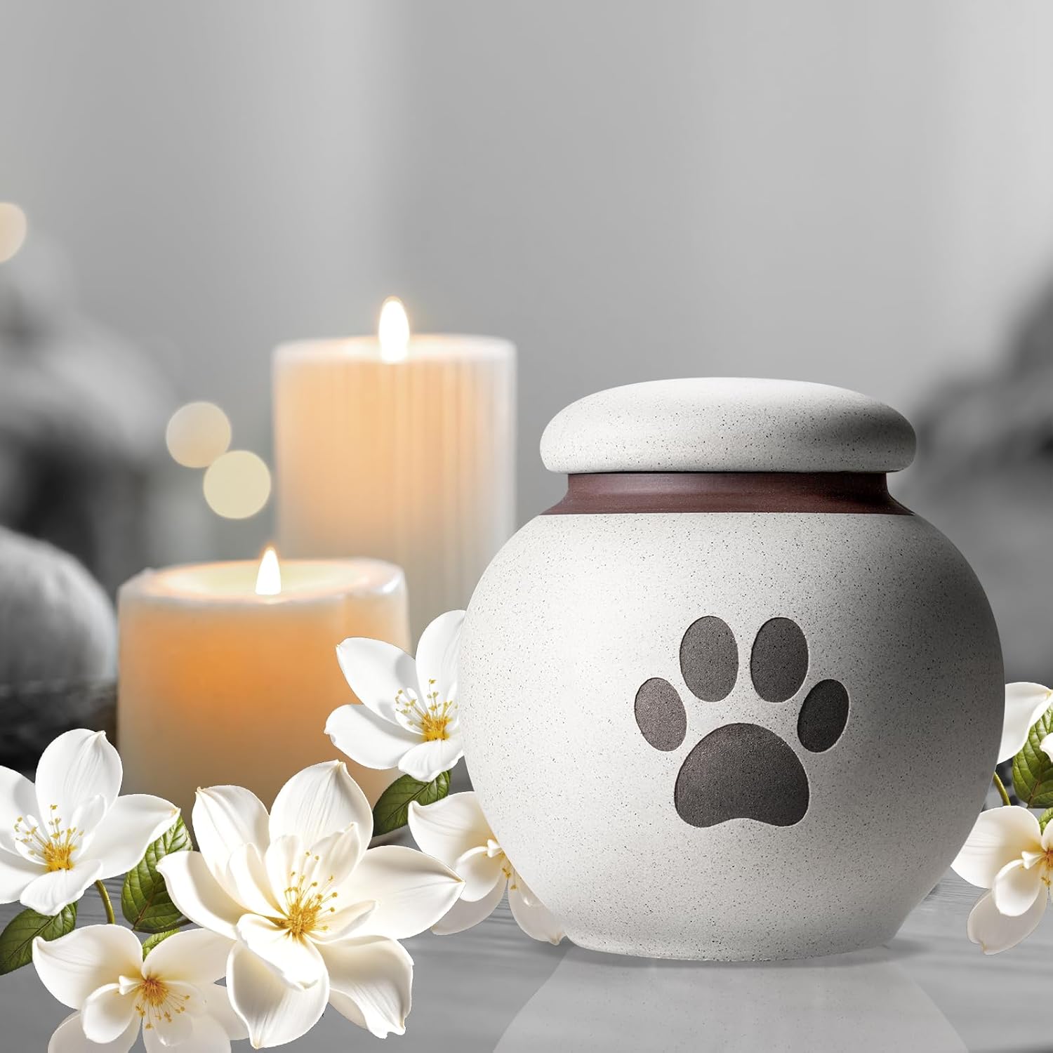 Small Pet Urn for Ashes - Gray-White Ceramic Paw Design Keepsake, Cloth-Lined Pet Cremation Urn for Cats & Dogs, 13.5 fl oz Pet Loss Sympathy Gift - Image 6