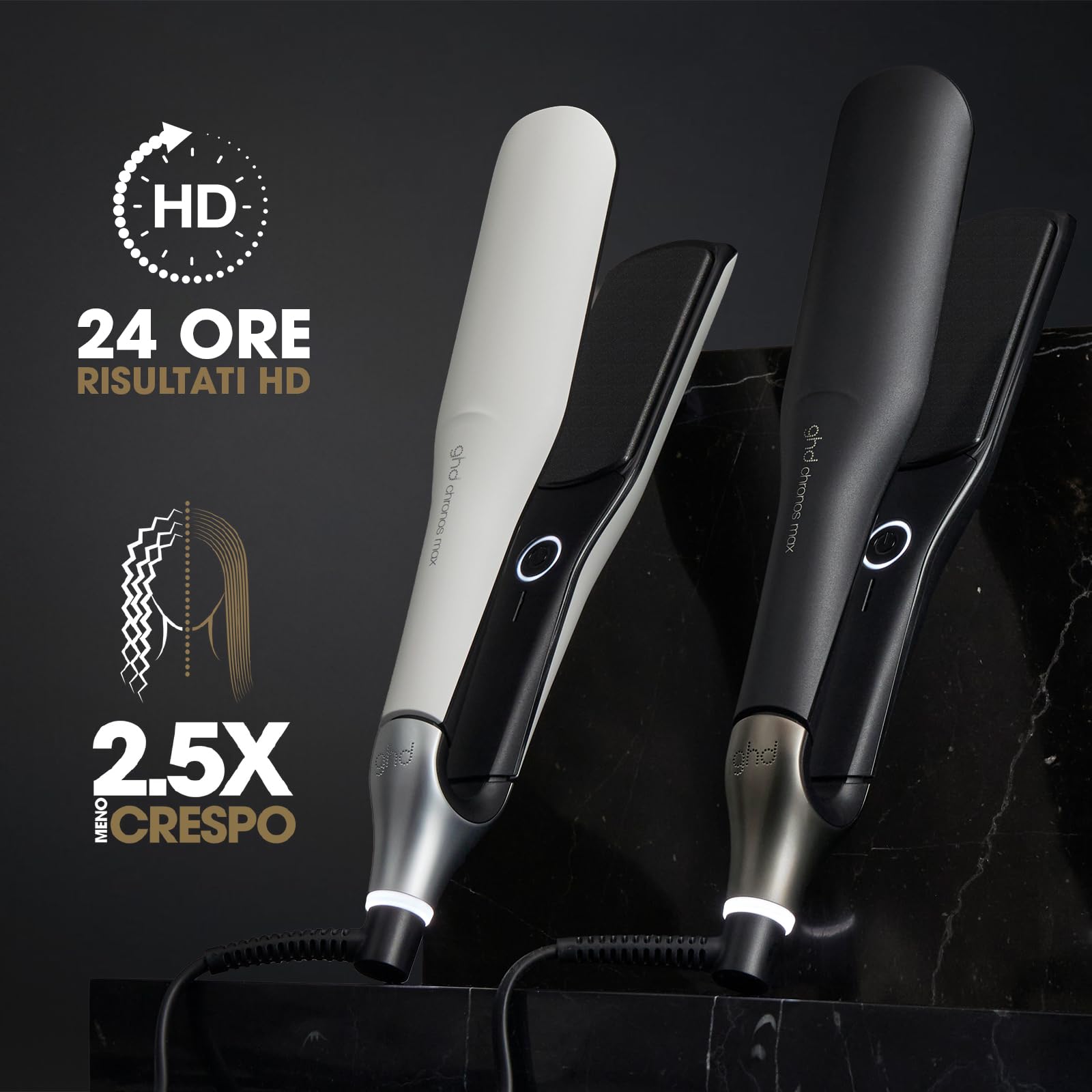 ghd Chronos Max - Piastra per capelli a lamelle larghe - Bianca | 90% di luminosità in più, Tecnologia HD Motion Responsive per Styling 3 Volte più Veloce Senza Danni da Calore Estremo