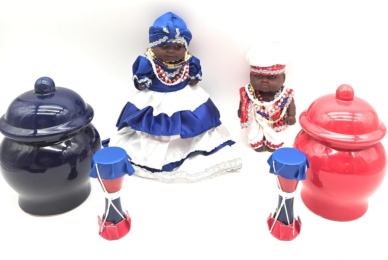 Santeria Ibeji Jimaguas Munecos with Soperas Set Yemaya/Shango Santeria