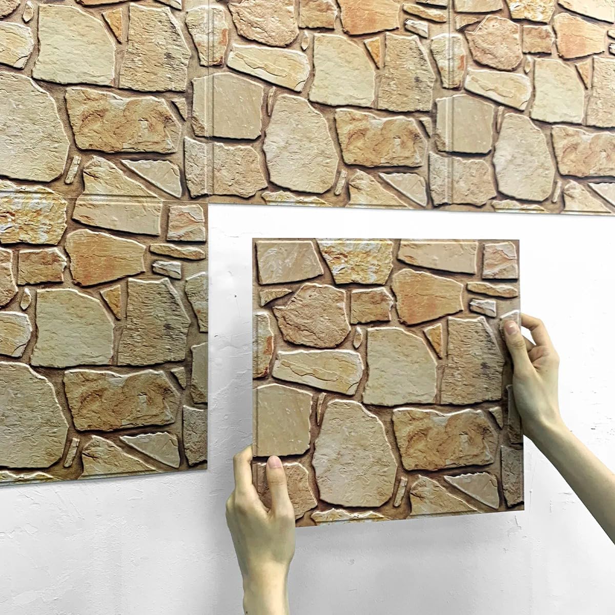 ECYC Ltd 10 Pcs Faux Stone 3D Wall Panels Peel and Stick, Faux Brick Wall Tiles PVC Decorative Wall Panels Self Adhesive Waterproof Wallpaper for Interior Wall, Living Room, Bedroom, RV, 11.8" x 11.8"