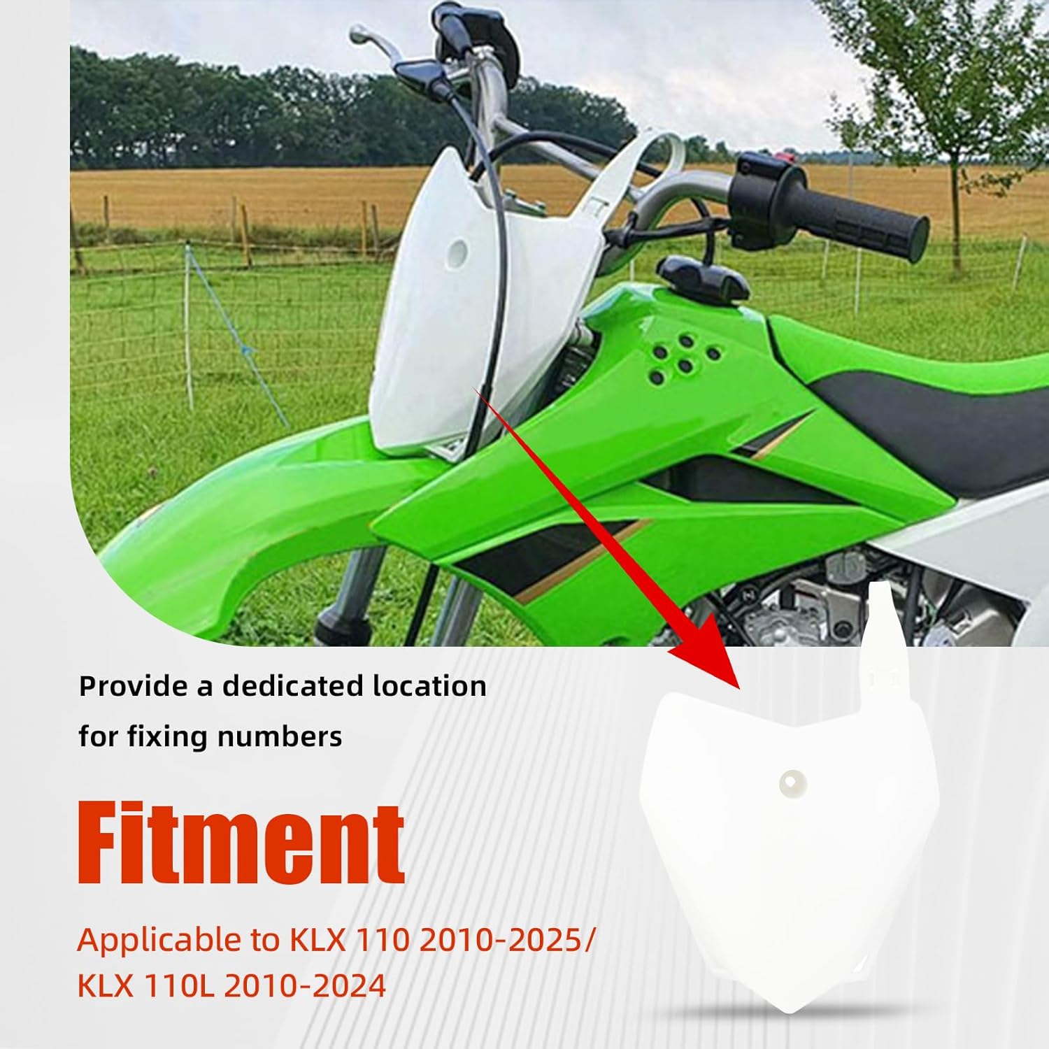 Front Number Plate for KLX110,PP Plastic Dirt Bike Number Plate for KLX 110 2010-2025/KLX110L KLX 110L 2010-2024