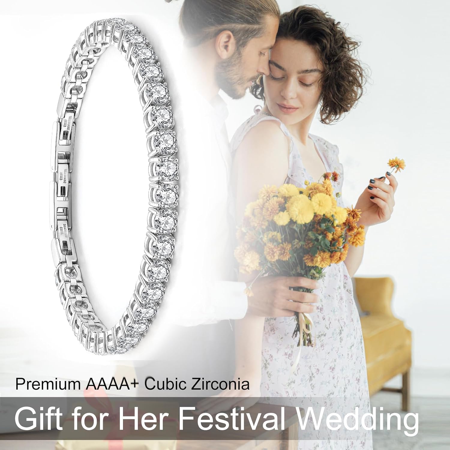 Tennis Bracelet for Women Men, 14K Gold Plated Round 3mm/4mm/5mm AAAA+ Cubic Zirconia CZ Dainty Classic Adjustable Stainless Steel Bracelets Festival Wedding Jewelry Gift - Image 7