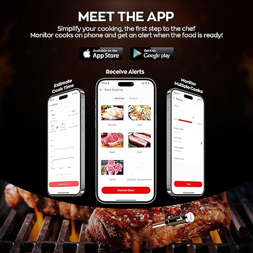 Miniatura 7 de Termómetro inalámbrico inteligente para carne con sondas duales, combo Bluetooth y WiFi, monitoreo remoto y alertas inteligentes para barbacoa,