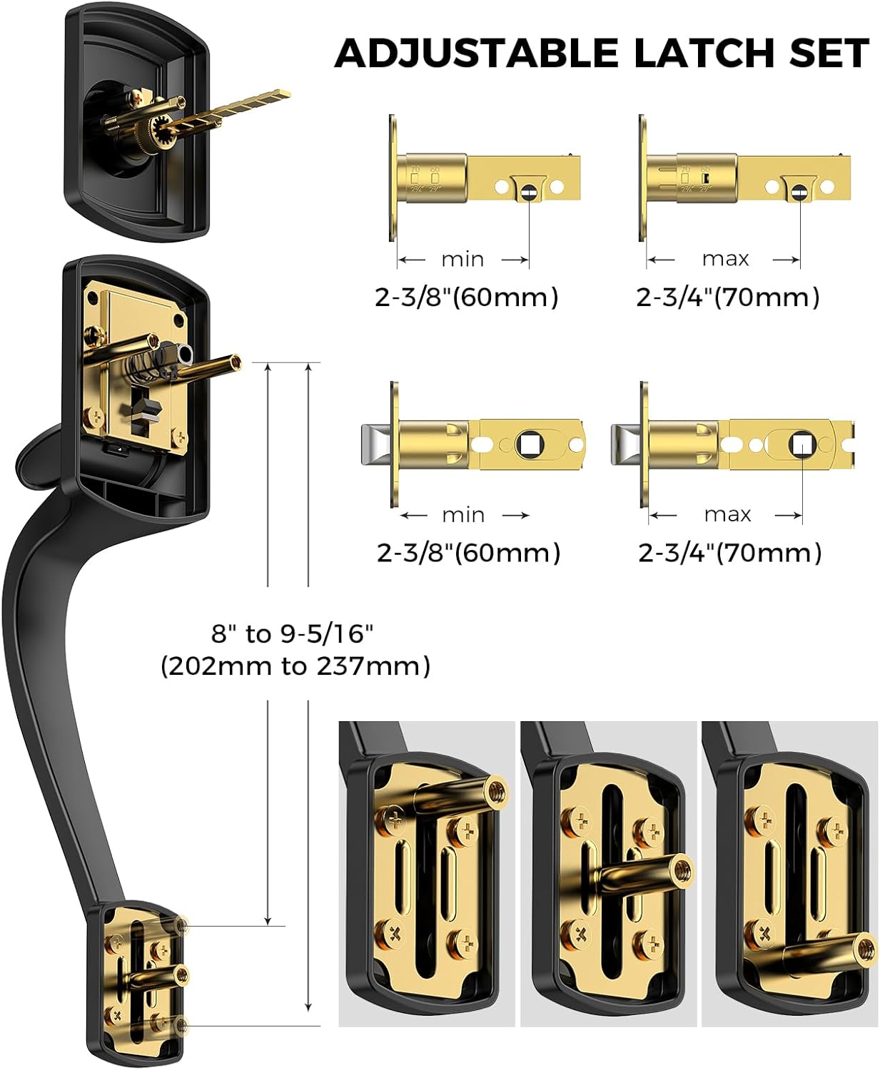 Front Door Handle and Deadbolt Set for Right & Left Handed, Front Door Lock Set with Single Cylinder Deadbolt, Entry Doors Locksets with Modern Exterior Handle, Reversible Lever, Matte Black