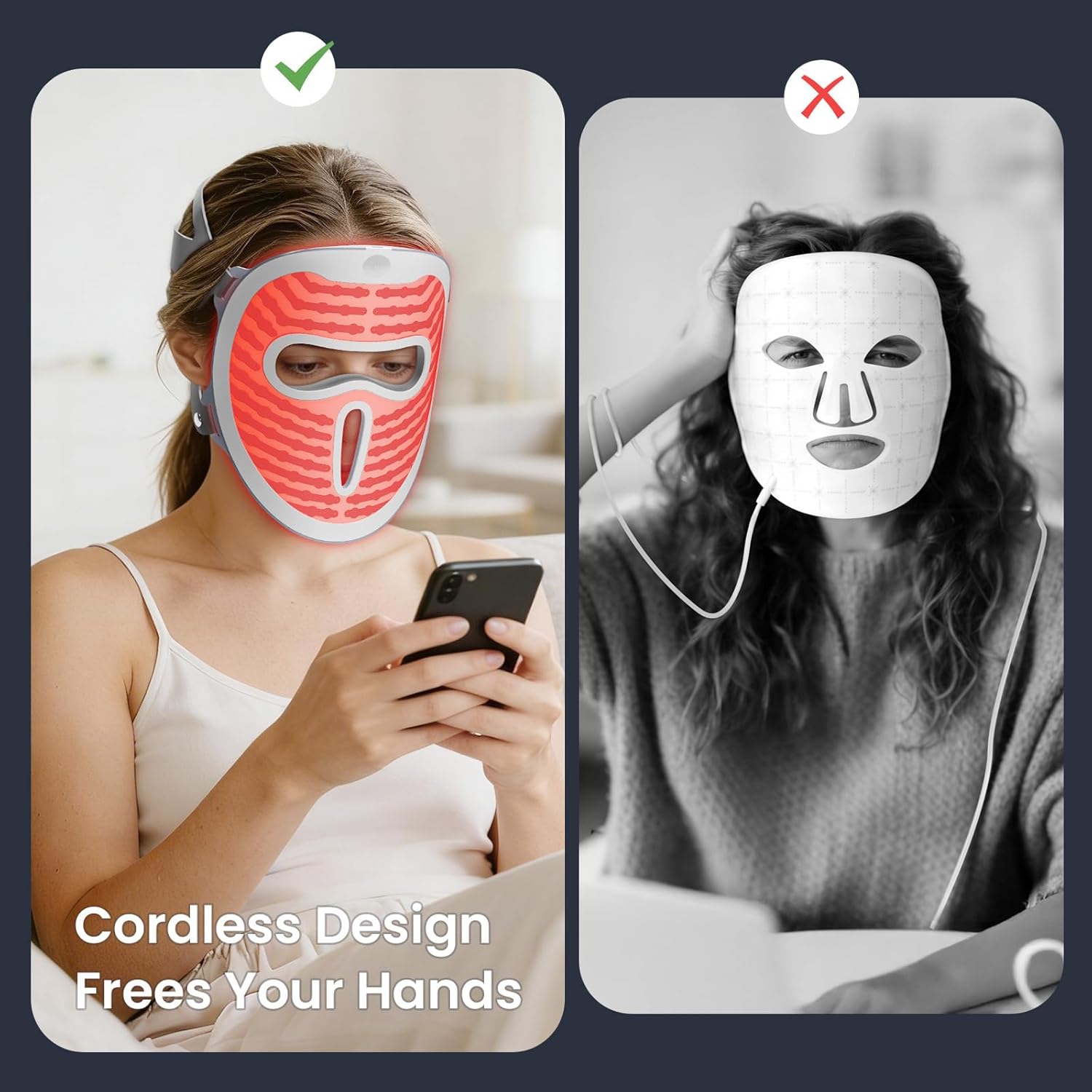 Red Light Mask for Face, 7+1 Colors Red Light Mask, Cordless & Portable for Home & Travel, Rechargeable Skin Care Facial Device for Women - Mom, Sister, Girlfriend and Wife - Image 3