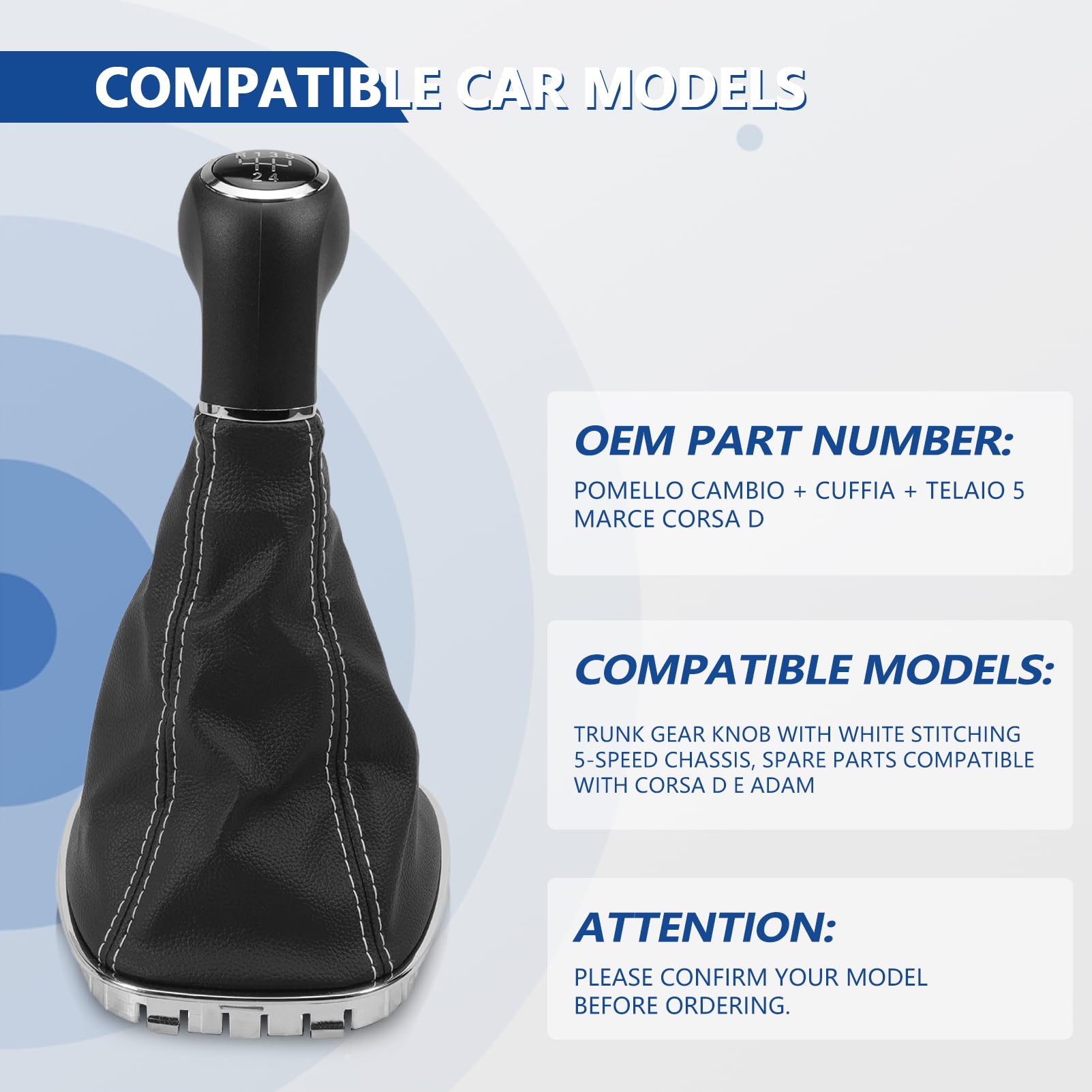 Pommeau de levier de vitesse 5 vitesses Opel Corsa D Corsa E | Corsa D 2006-2014, Corsa E 2014-2019 009140093 19276456 Couture blanche