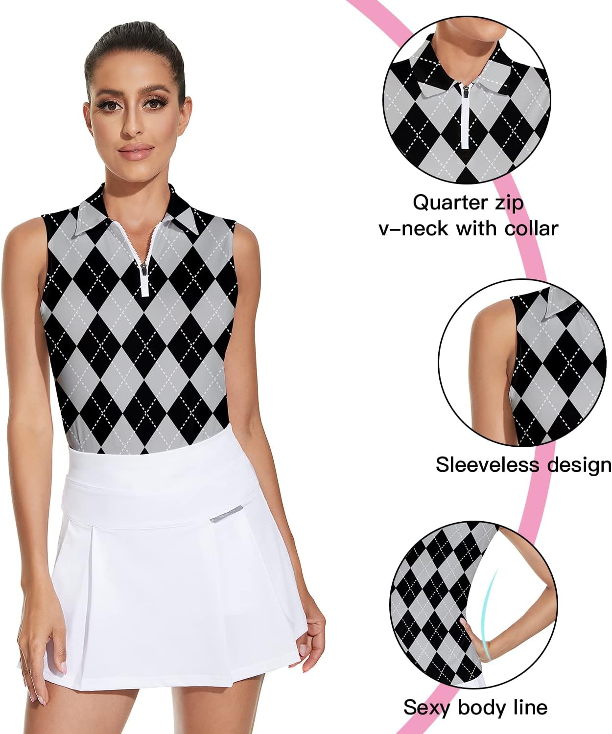 Soneven Womens Sleeveless Golf Shirt Moisture Wicking Athletic Golf Tank Top Printed Polo Tennis Shirts (XS-3XL) - Image 3