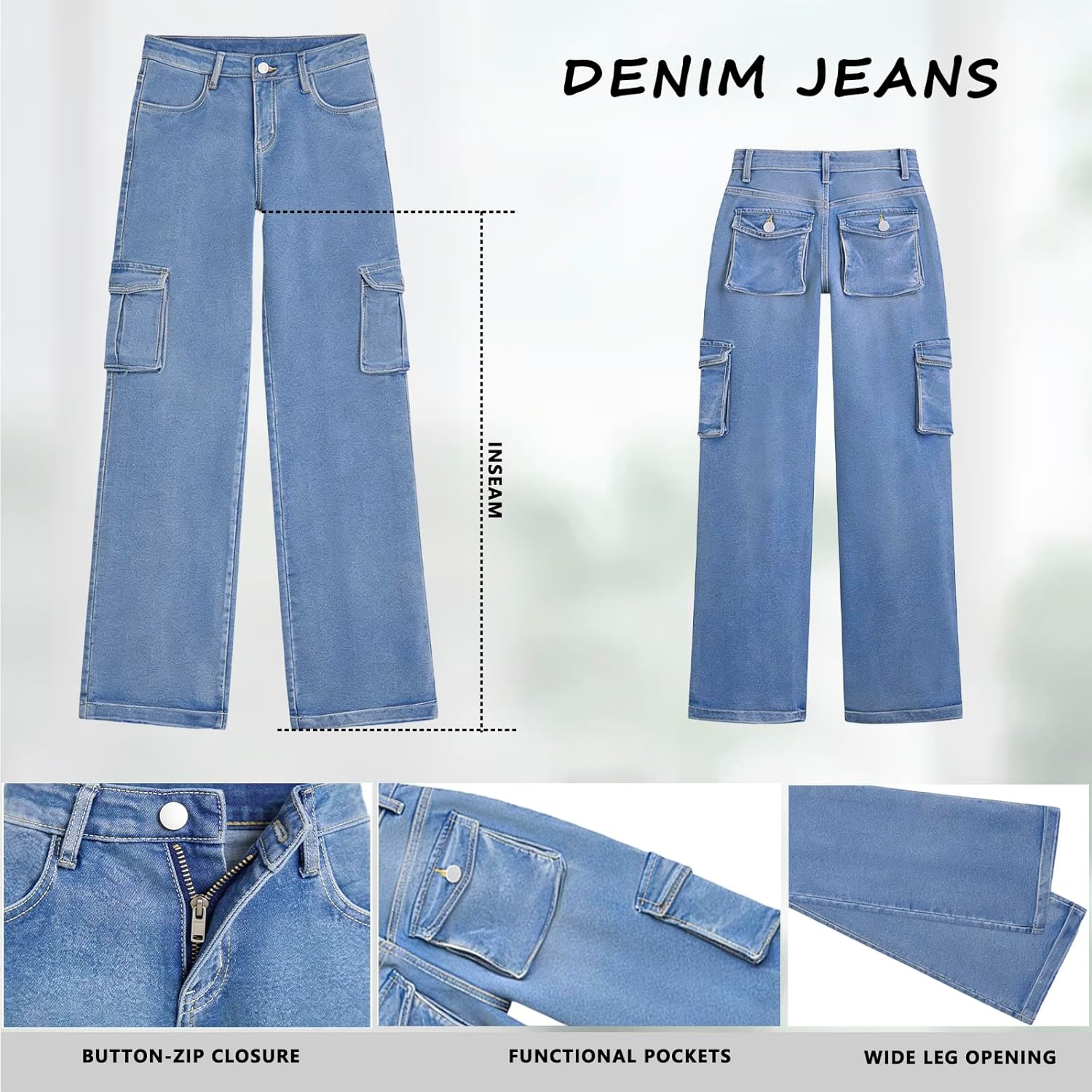 Wide Leg Jeans for Women Plus Size Stretch Straight Leg Jean for Women High Waisted Baggy Jeans Cargo - Image 4