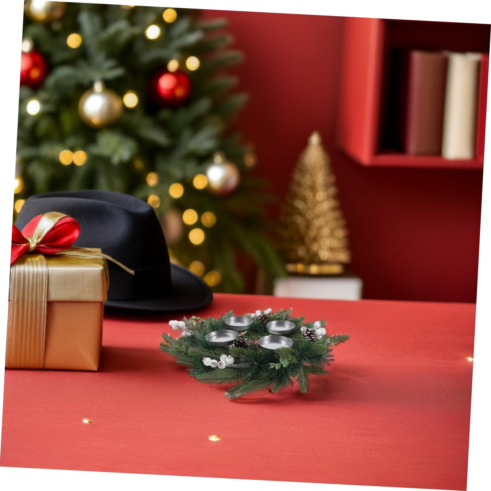 Adventskranz Künstlicher Weihnachten Kerzenhalter Mit Kiefernzapfen Beeren Festlicher Tischkranz Für Kamin Esstisch Fensterdeko Einfacher Aufbau Elegantes Design