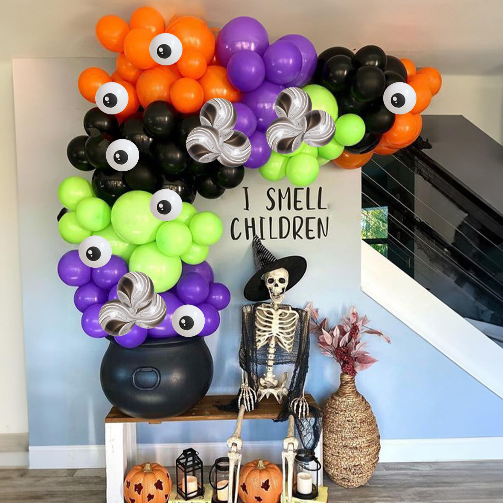 138pcs Halloween Balloon Arch Kit, Black Orange Purple Green Balloons with Marble Agate Eyeball Balloons - Image 4