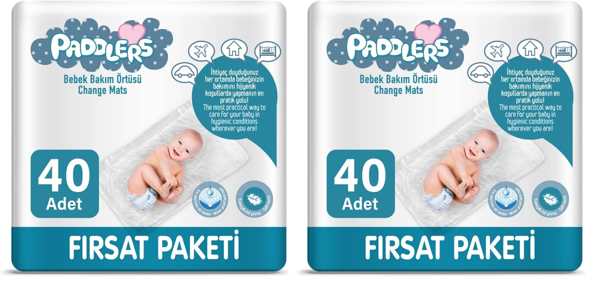 PADDLERS 4X10 ADET BEBEK BAKIM ÖRTÜSÜ (60X60 Boyutunda) (2 paketi)