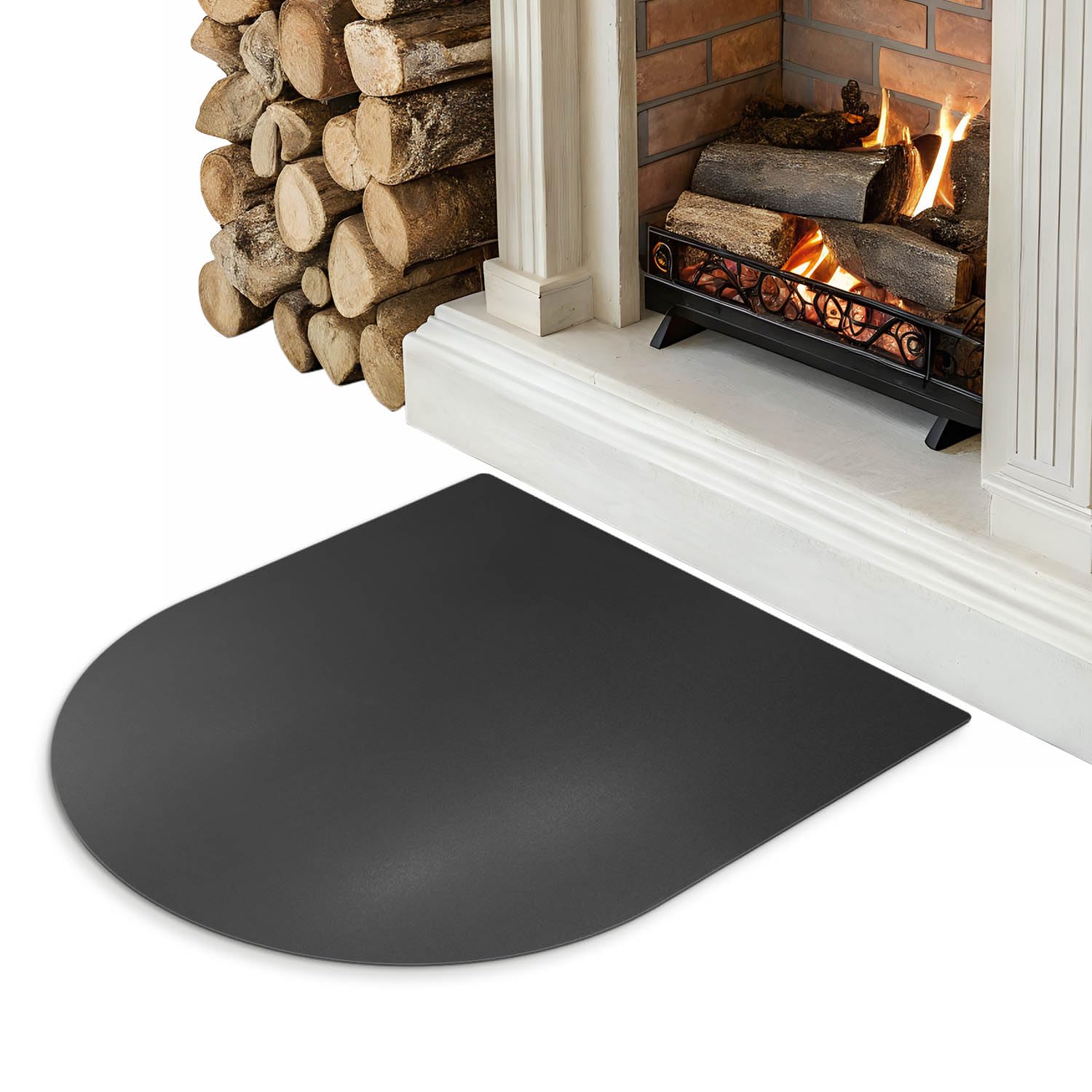 Piastra di Base per Camino ad Arco 80x70 cm | Salvapavimento per Stufe a Legna e Pellet | Protegge da Scintille e Braci - Acciaio Nero Opaco