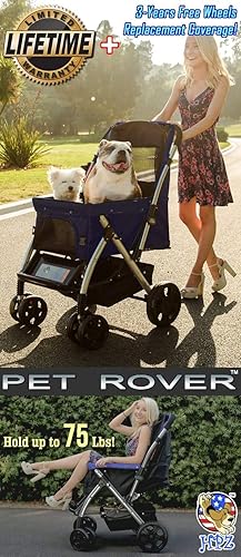 Miniatura 7 de HPZ Pet Rover - Cochecito de viaje resistente para perros, gatos y mascotas, con compartimento convertible, entrada sin cremallera, mango