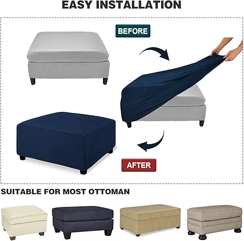 Miniatura 5 de NeColorLife Funda otomana rectangular de gran tamaño, funda elástica para reposapiés, protectores de muebles, lavable, tela jacquard con banda