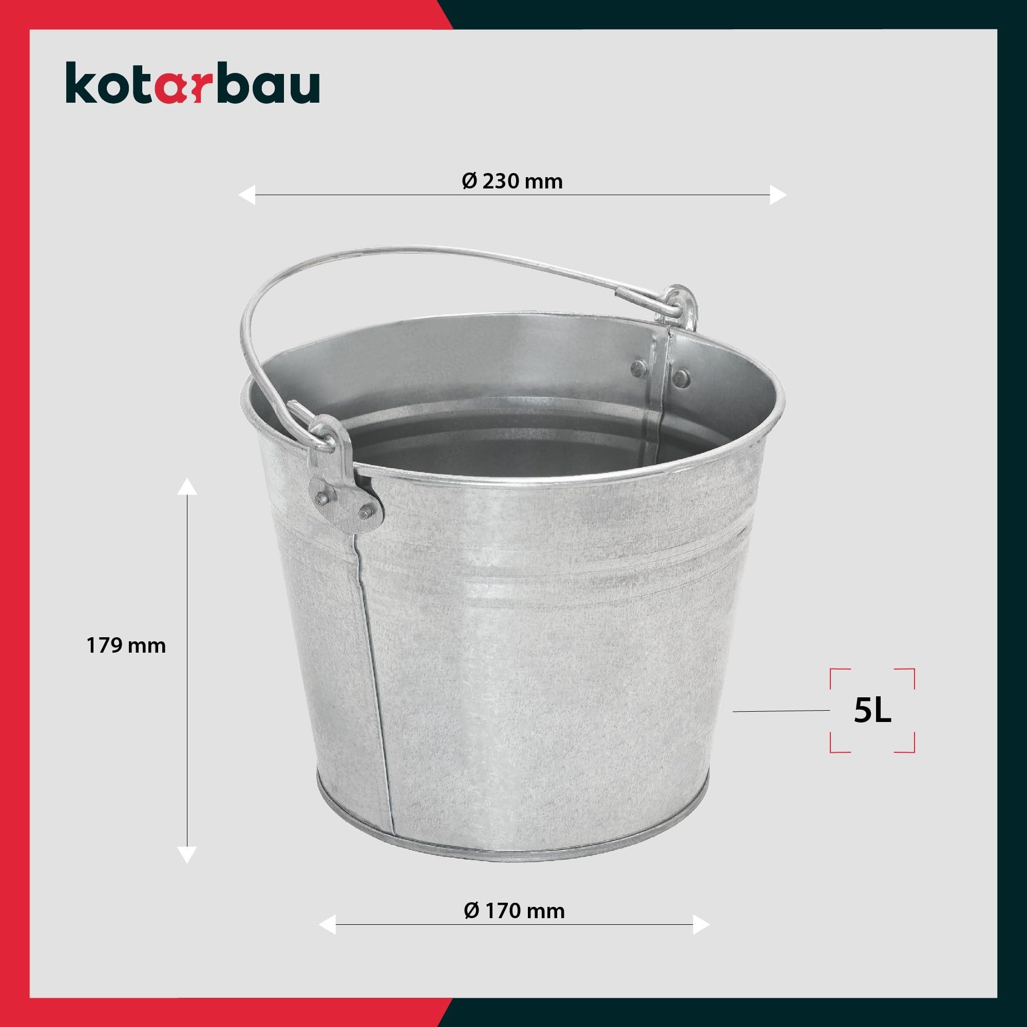 Secchio zincato da 5 litri con manico ergonomico - per acqua, giardino, costruzione, rifiuti da cucina, malta - KOTARBAU | Leroy Merlin