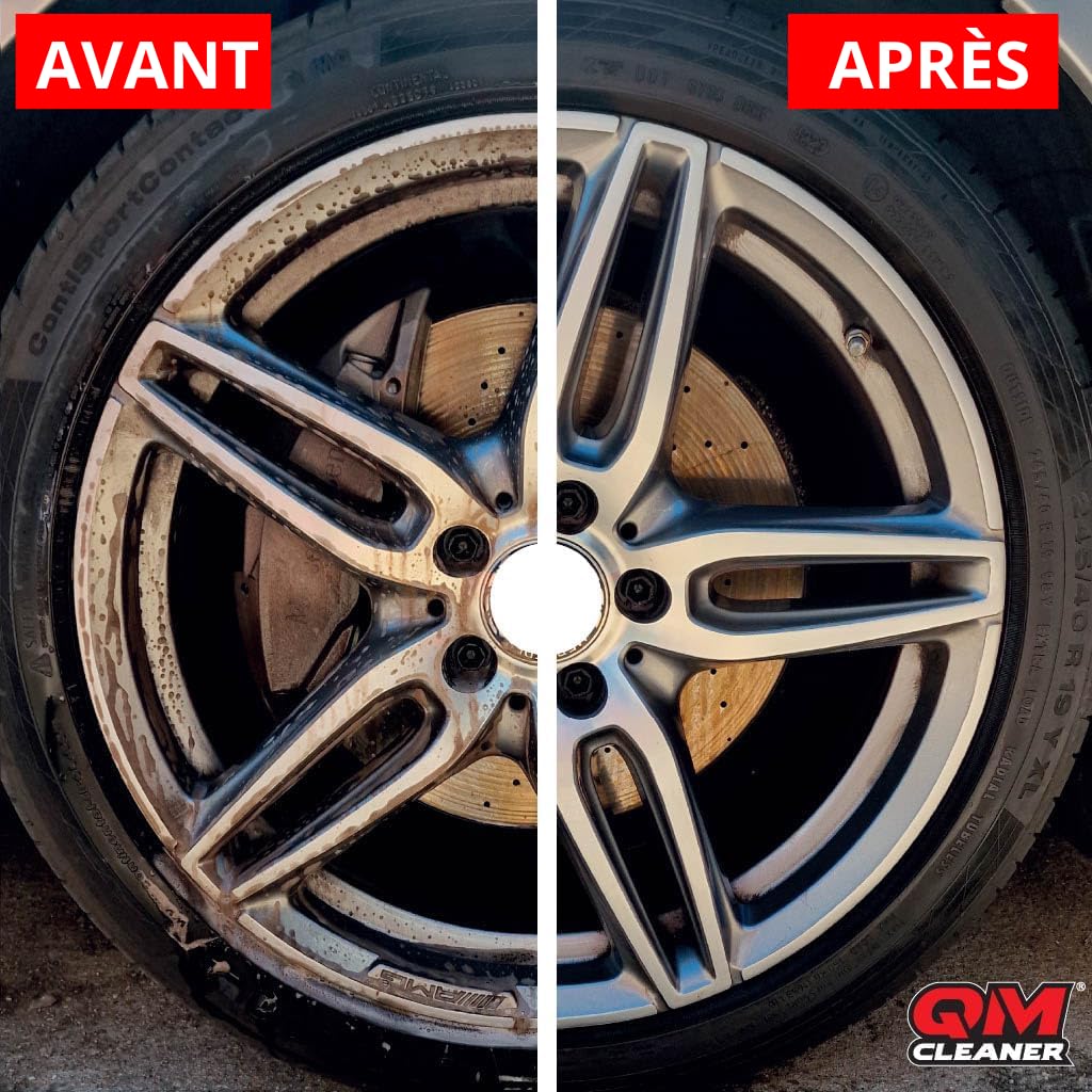 QM Cleaner Kit de Nettoyage et Lustrant pour Jantes et Pneus de Voiture | kit complet pour véhicule Comprend 500ml de Nettoyant pour Jantes, 200ml de Lustrant pour Pneu, une Brosse et une Éponge