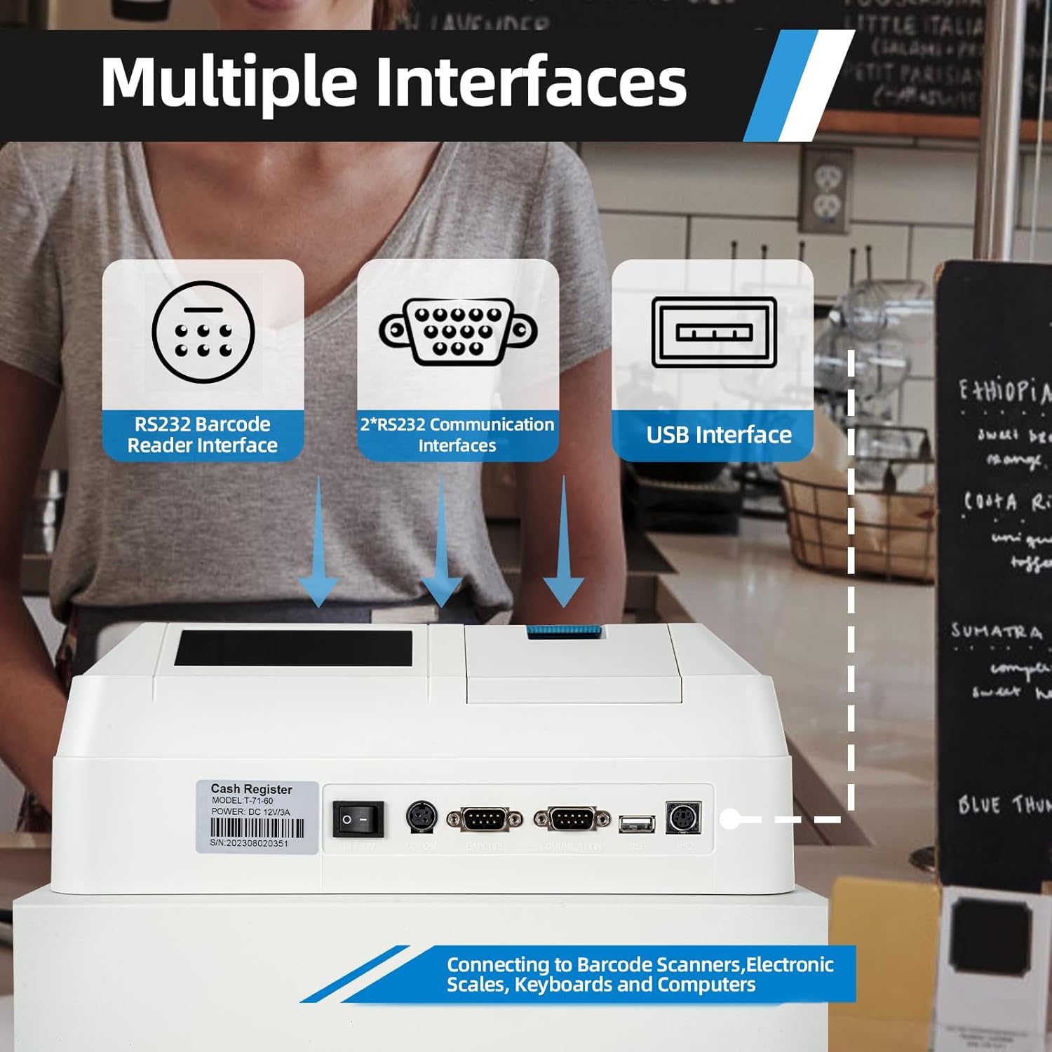 Commercial Cash Register, 48 Keys LED Display Electronic POS System High-Speed Thermal Print Digital Cash Register with Drawer Box, Registers for Business Retail Supermarket Restaurant