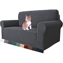 MAXIJIN Super Stretch Couch Cover for 2 Seater Couch, 1-Piece Universal Love Seat Covers Jacquard Spandex Sofa Protector Dogs Pet Friendly Fitted Loveseat Slipcover 2 Seater, Grey