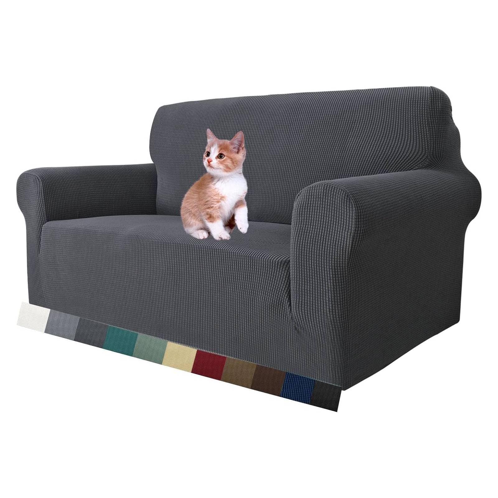 MAXIJIN Super Stretch Couch Cover for 2 Seater Couch, 1-Piece Universal Love Seat Covers Jacquard Spandex Sofa Protector Dogs Pet Friendly Fitted Loveseat Slipcover (2 Seater, Grey)Global Recycled StandardGlobal Recycled StandardGlobal Recycled Standard