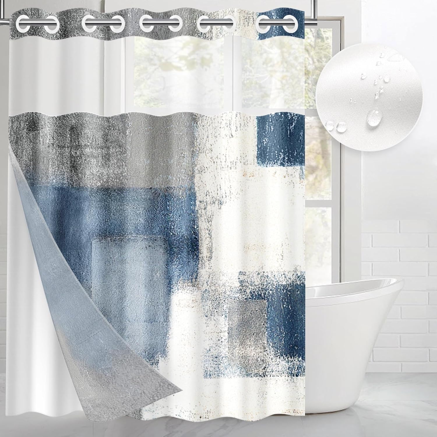 Navy And Gray Shower Curtain