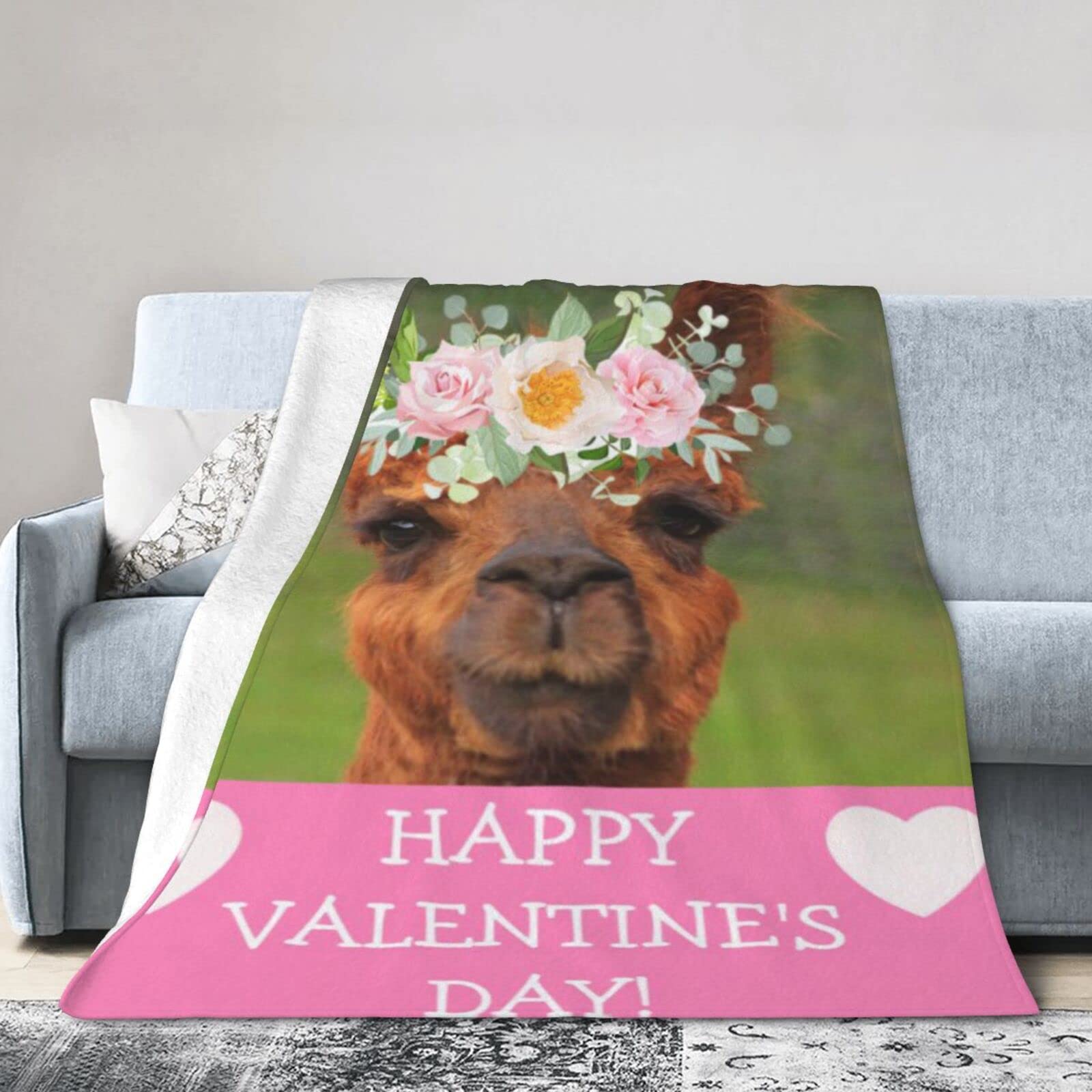 Lsjuee Flannel Fleece Blanket 40"X30" Happy Valentines Day Couple Lovers Sofa Throw Blanket Weighted Ultra-Soft Travel Spring Blankets for Mens Keep Warm