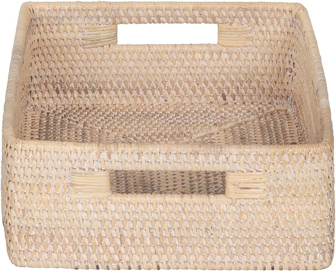 Kouboo Laguna Rattan Shelf & Organizer Basket, Wicker Storage Basket, Ideal for Kitchen Storage, Storage Baskets Shelves, Decorative Box, Toys Home Decor, White/Latte
