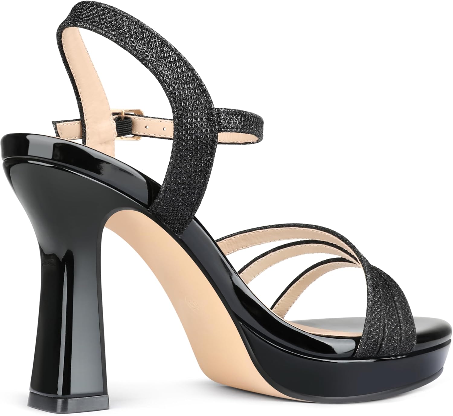 Zzheels Women's Chunky Platform Sandals Sparkly Strappy Heels, Black, US7.5 image 3